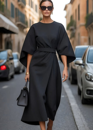 Fließendes Maxikleid aus Velours mit Gürtel