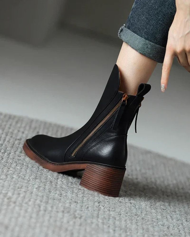 Sibylle | Leder Stiefeletten mit bequemem Absatz
