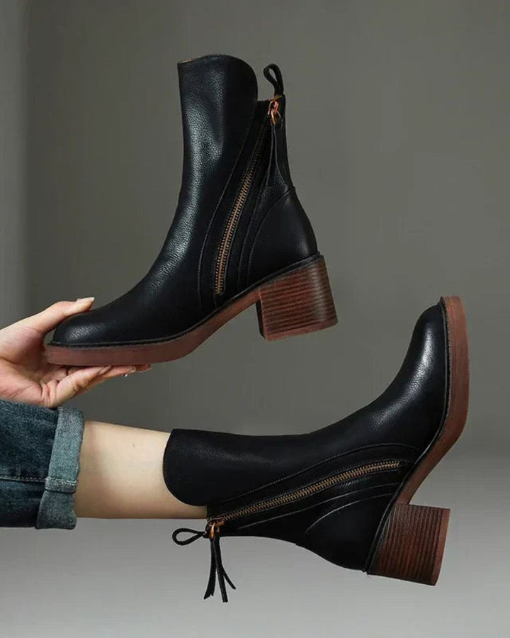 Sibylle | Leder Stiefeletten mit bequemem Absatz
