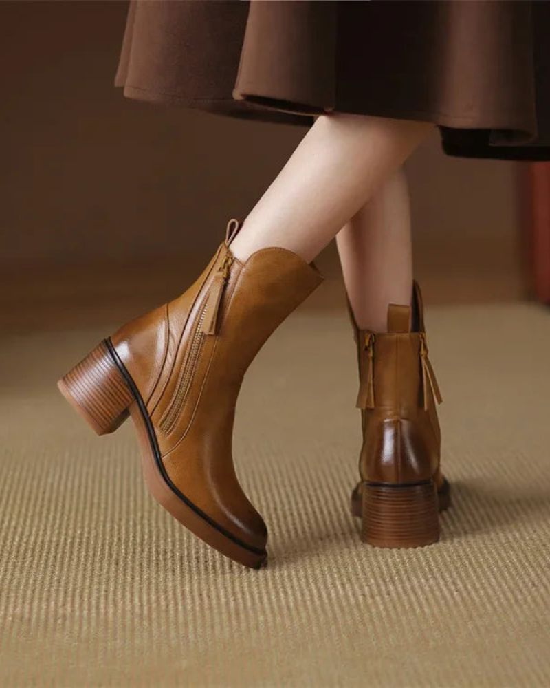 Sibylle | Leder Stiefeletten mit bequemem Absatz