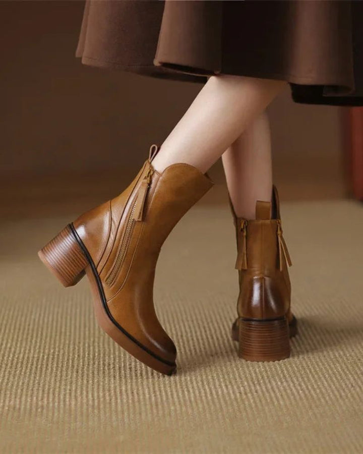 Sibylle | Leder Stiefeletten mit bequemem Absatz