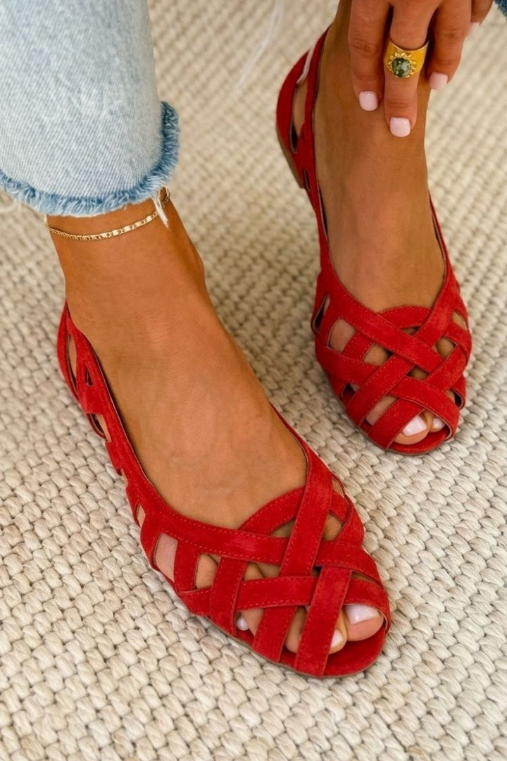 Isabell | Flache Sandalen mit offener Spitze und geflochtenem Gewebe