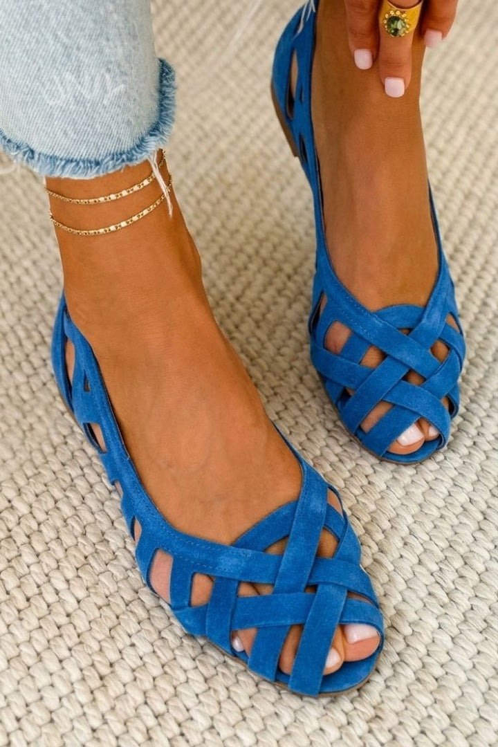 Isabell | Flache Sandalen mit offener Spitze und geflochtenem Gewebe
