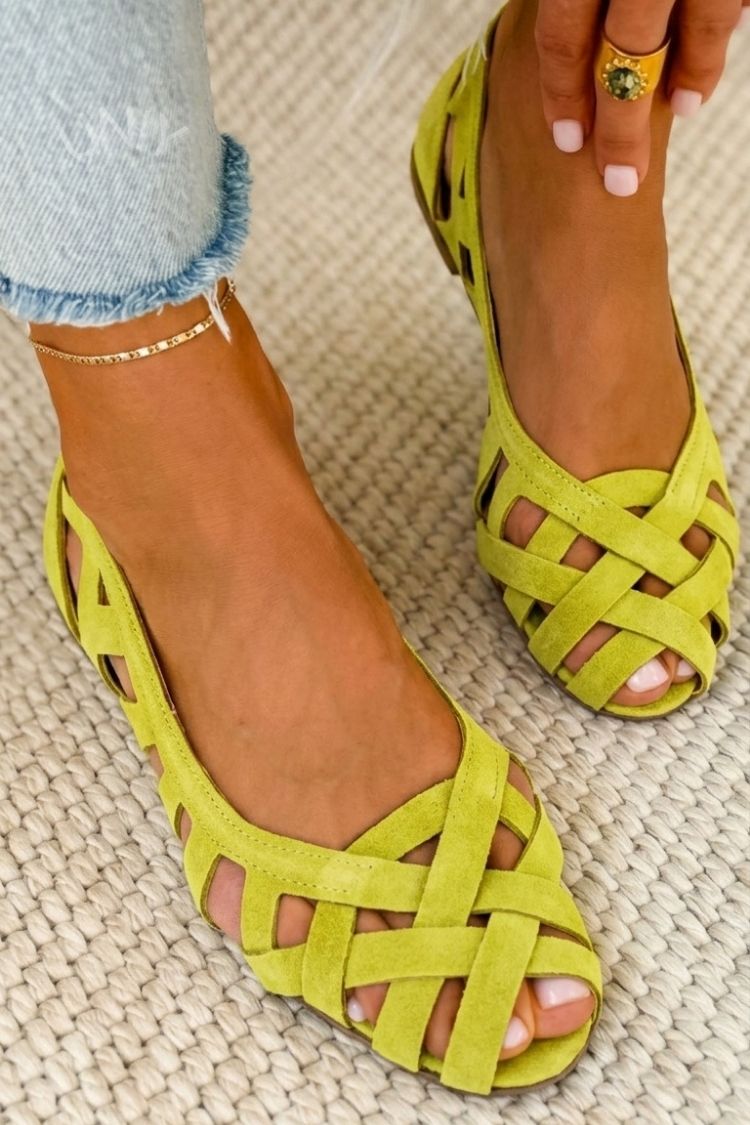 Isabell | Flache Sandalen mit offener Spitze und geflochtenem Gewebe