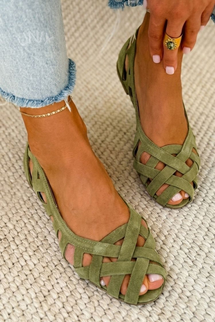 Isabell | Flache Sandalen mit offener Spitze und geflochtenem Gewebe