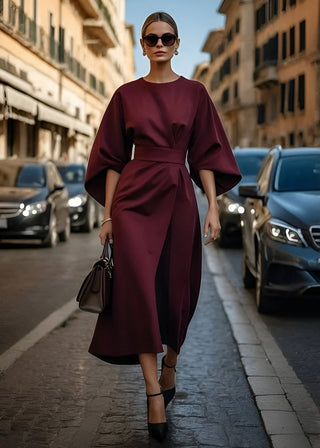 Fließendes Maxikleid aus Velours mit Gürtel