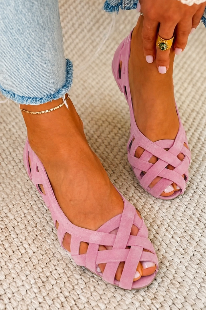 Isabell | Flache Sandalen mit offener Spitze und geflochtenem Gewebe