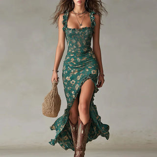Margo Elegantes Floral Maxikleid mit Schlitz