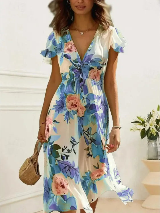 Scarlett Midi Kleid mit fließendem Blumenmuster