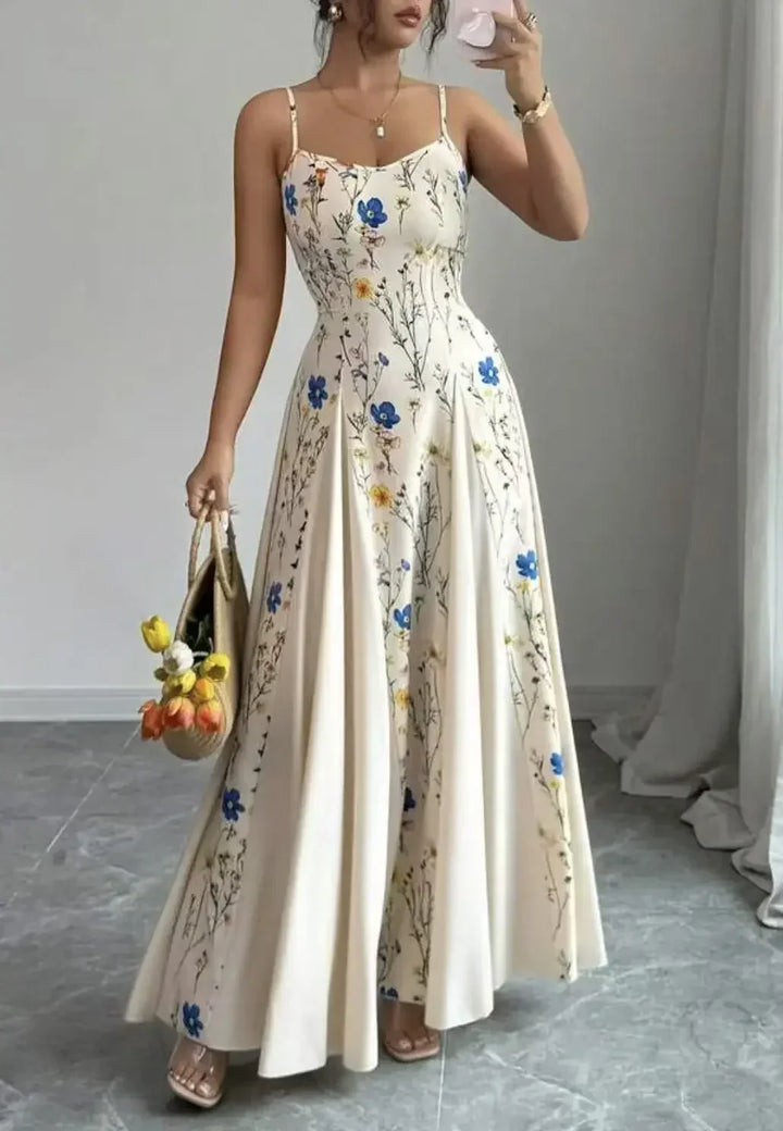 Amelia Fließendes Blumenmuster A-Linie Maxi Kleid