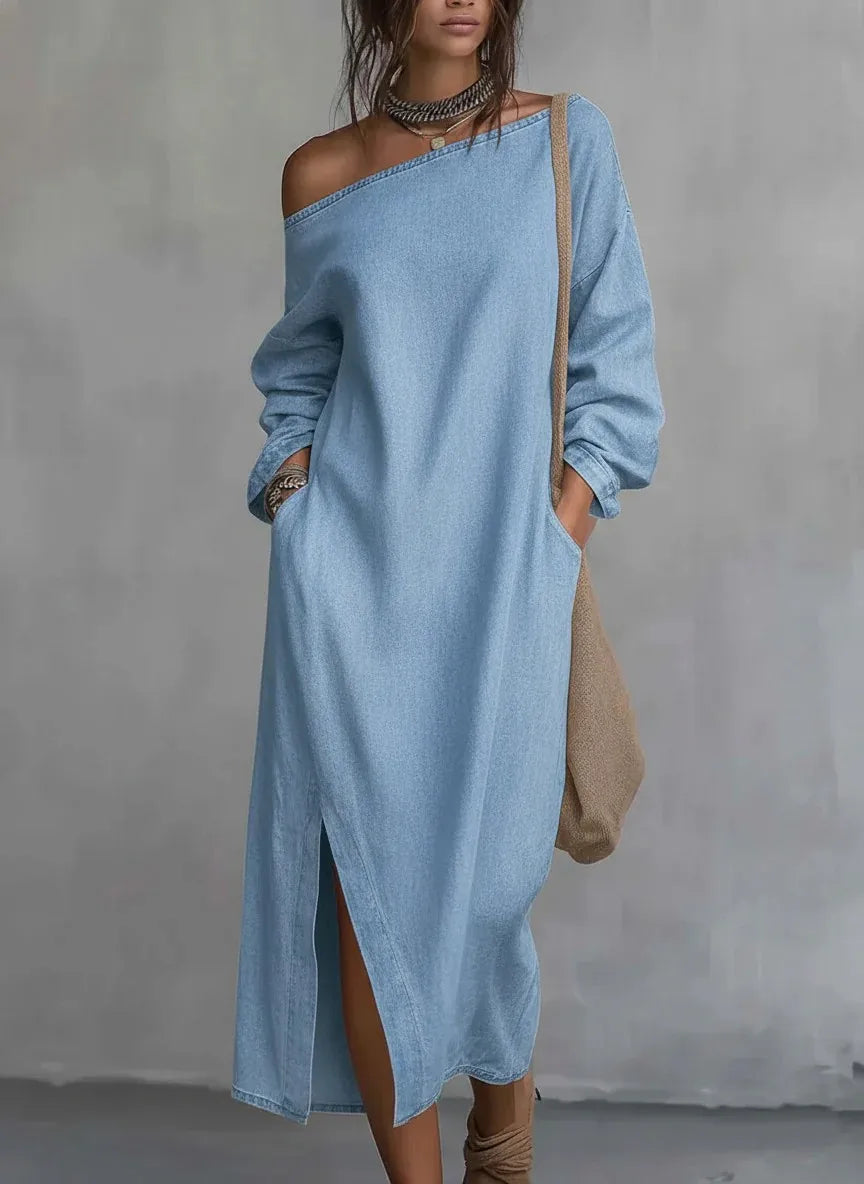 Amara Ein-Schulter Leinen Maxi-Kleid