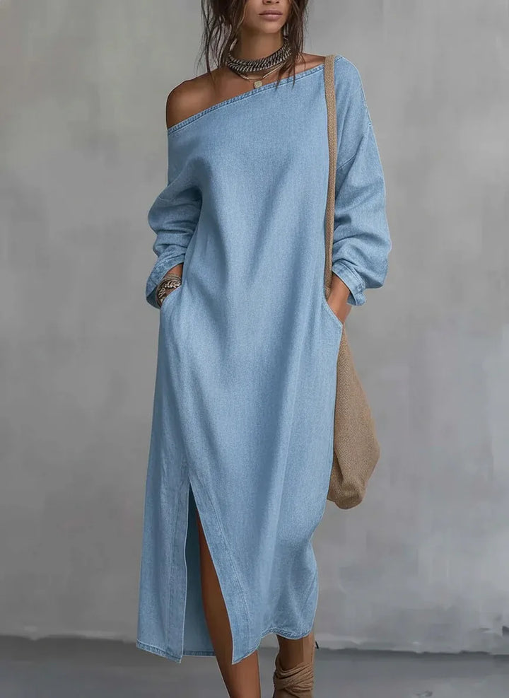 Amara Ein-Schulter Leinen Maxi-Kleid