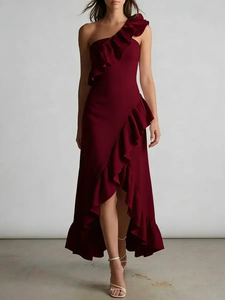 Dakota Ein-Schulter Midi-Kleid mit fließendem Schnitt