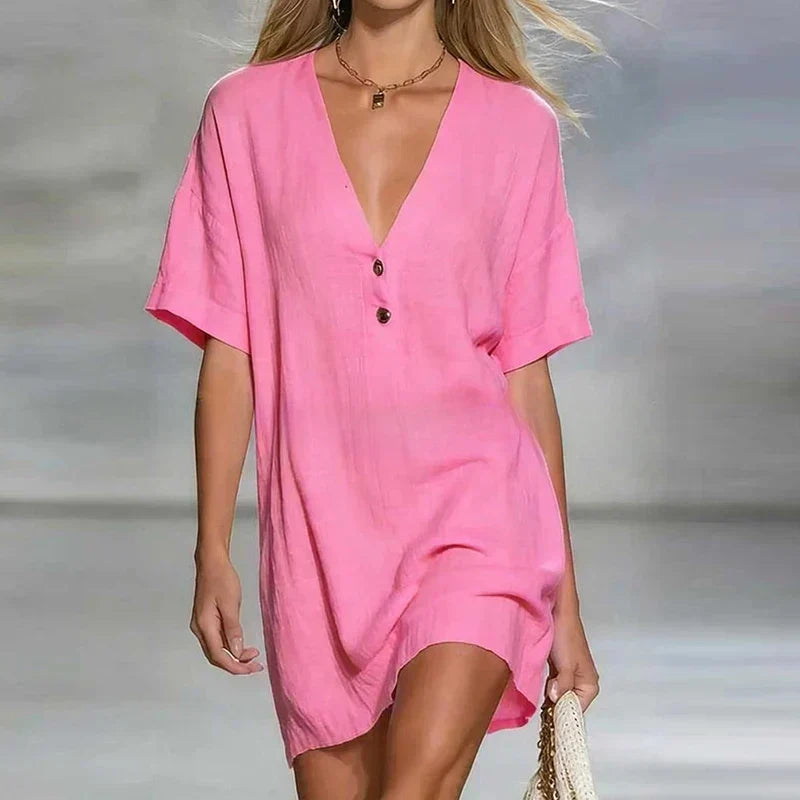 Susana V-Neck Linen Shirt Dress