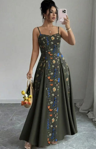 Amelia Fließendes Blumenmuster A-Linie Maxi Kleid
