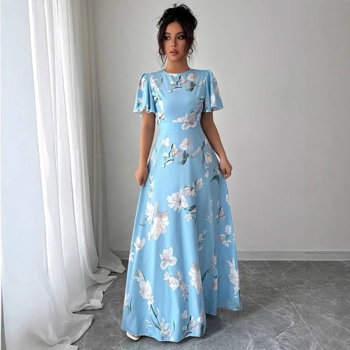 Elsinora Fließendes A-Linien Maxikleid mit floralem Muster