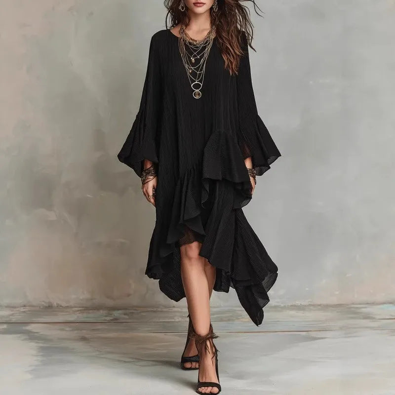 Samira Midi-Kleid mit fließendem Rüschendesign