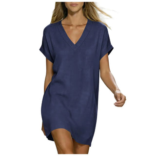 Amara V-Neck Linen Shirt Dress
