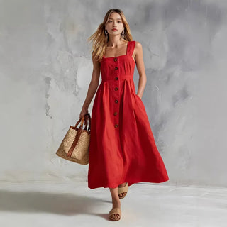 Thalassa Linen Button Maxi Dress