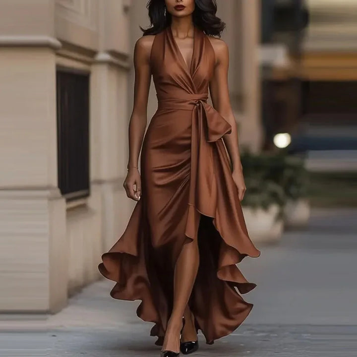 Ariella Satin Halter Maxi Dress