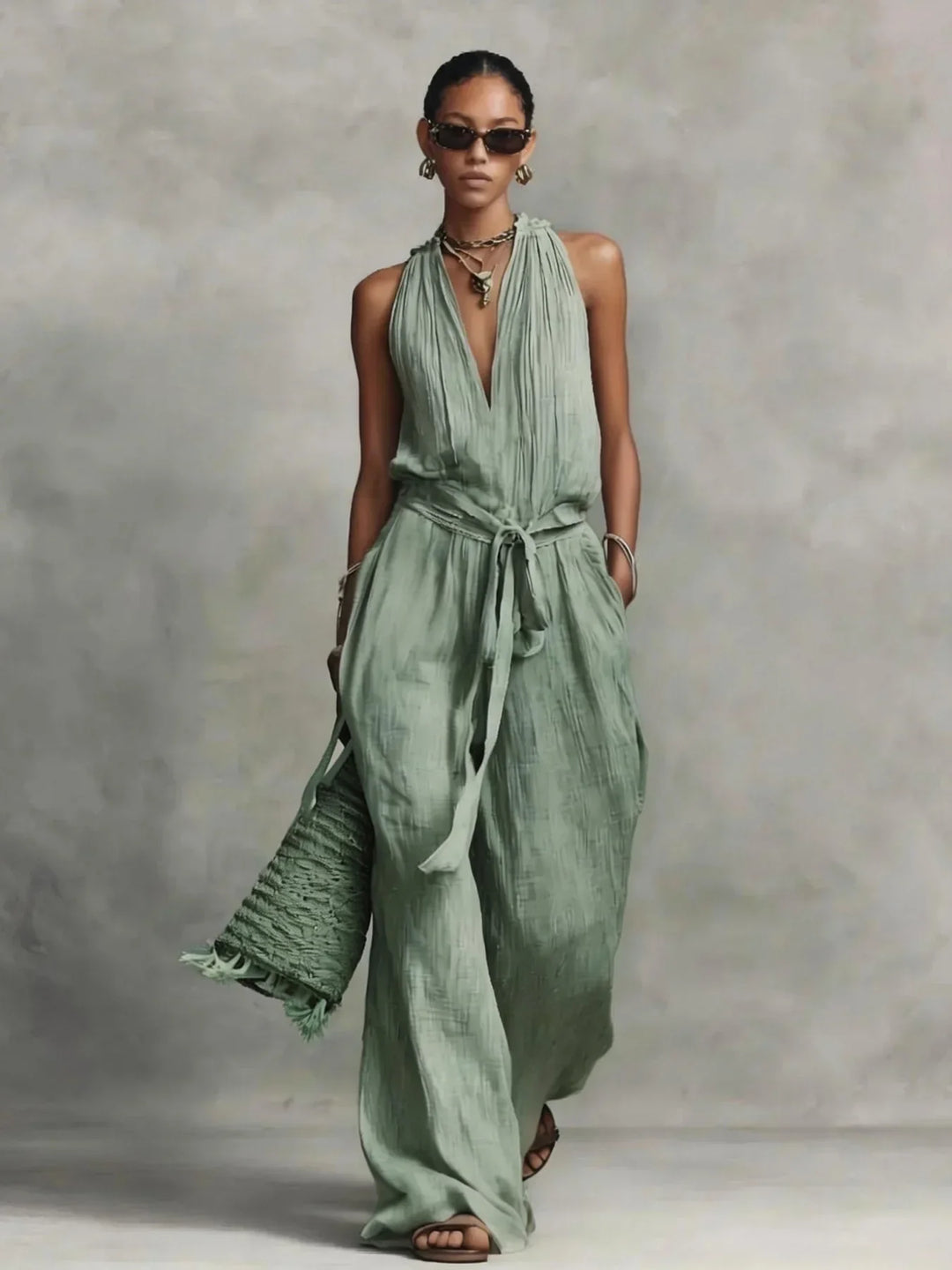 Zephira Front Tie Wide-Leg Jumpsuit