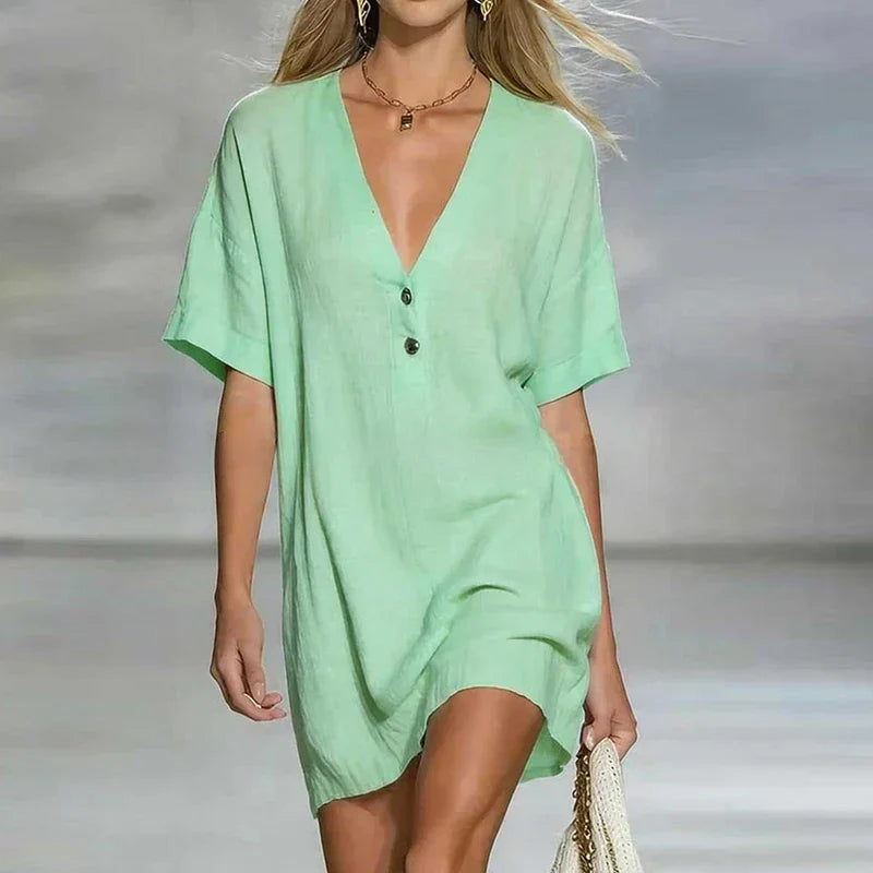 Susana V-Neck Linen Shirt Dress