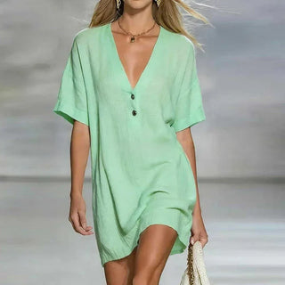 Susana V-Neck Linen Shirt Dress