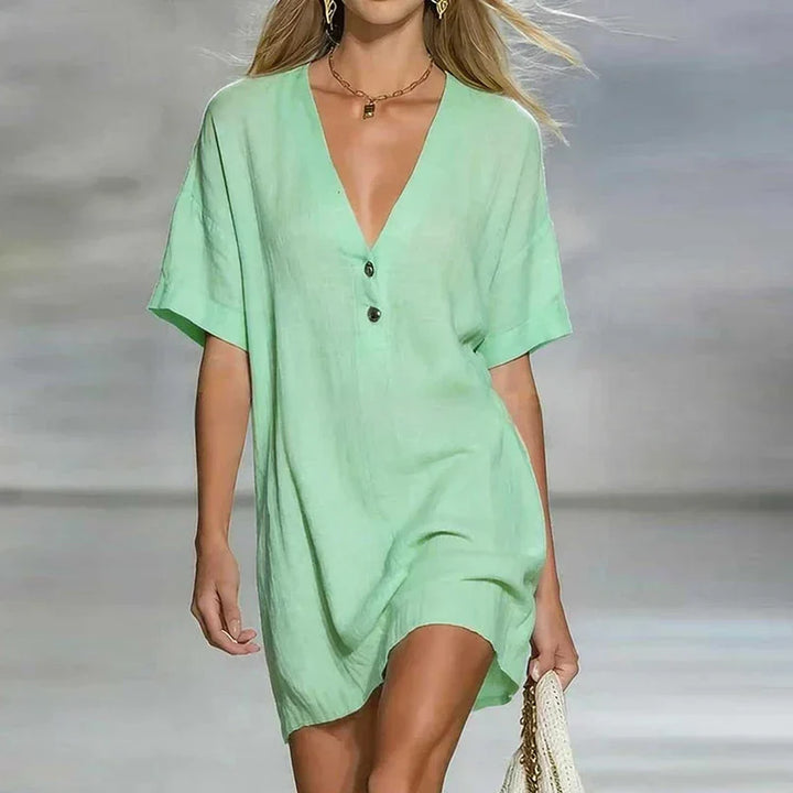 Susana V-Neck Linen Shirt Dress