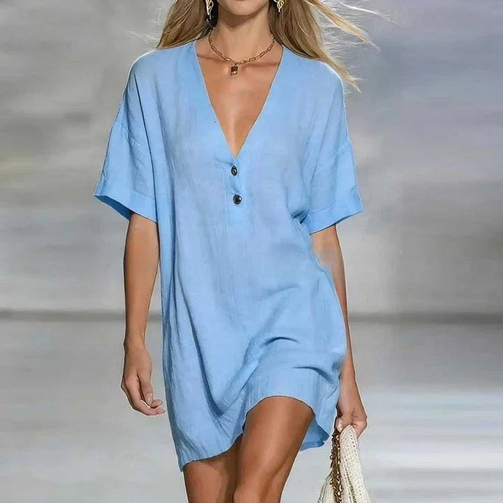 Susana V-Neck Linen Shirt Dress