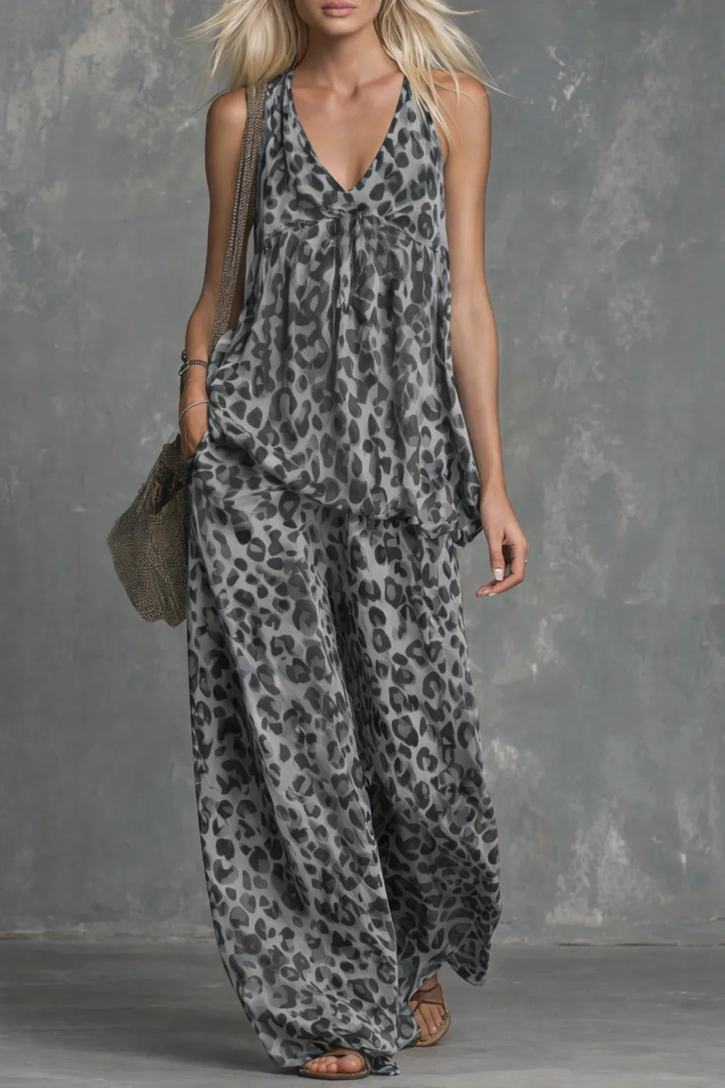 Zelira V-Ausschnitt Leopardenmuster-Set