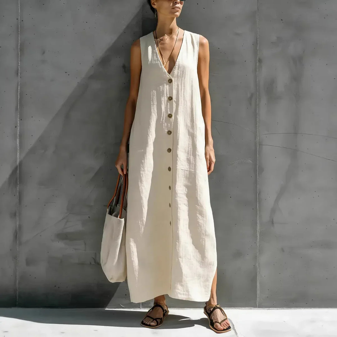 Finley Langärmliges Leinen Sommerkleid