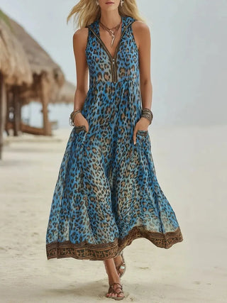 Amanda Flowing Leopard Print Maxi Dress