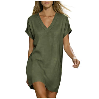Amara V-Neck Linen Shirt Dress