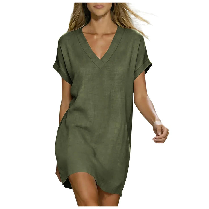 Amara V-Neck Linen Shirt Dress