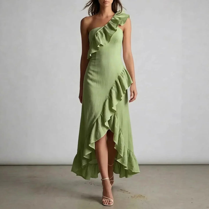 Dakota Ein-Schulter Midi-Kleid mit fließendem Schnitt