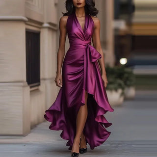 Ariella Satin Halter Maxi Dress