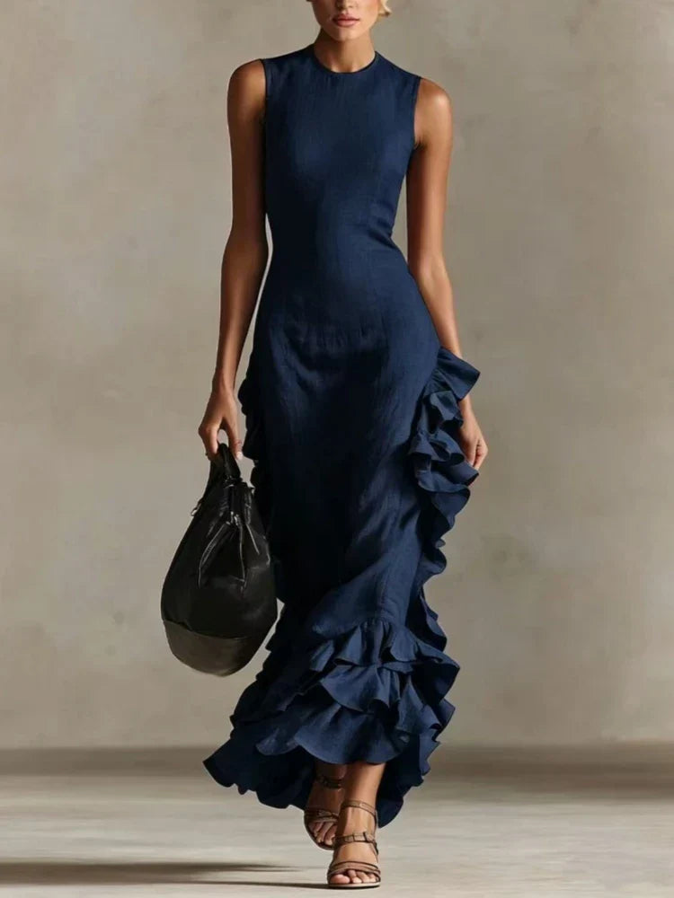 Vionara Ruffled Hem Midi Dress
