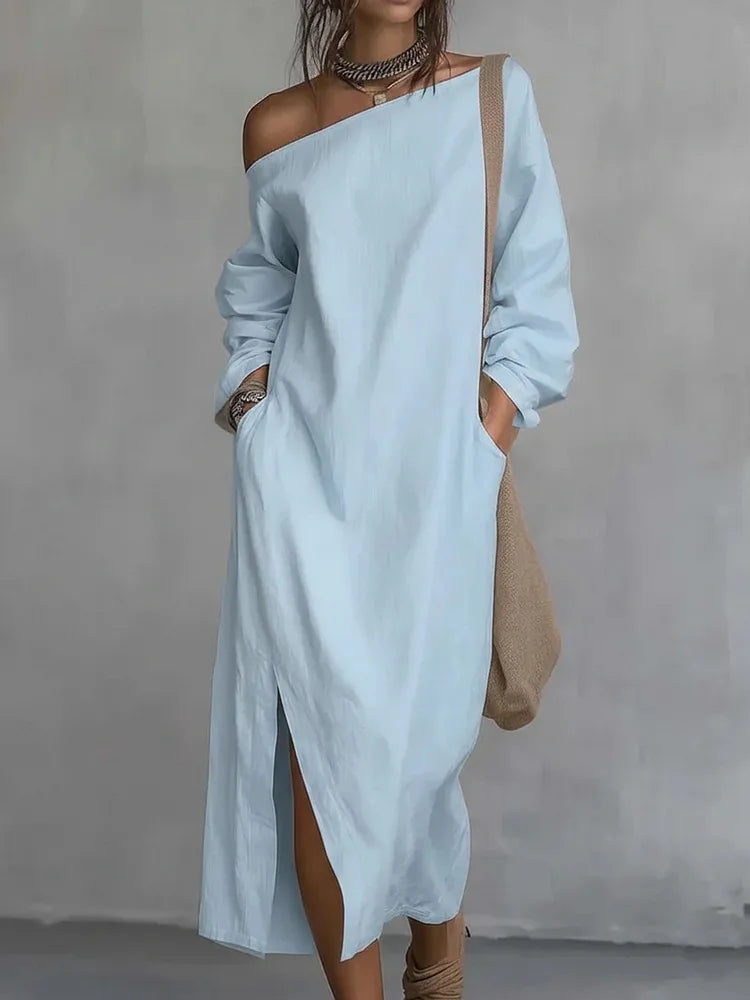 Amara Ein-Schulter Leinen Maxi-Kleid
