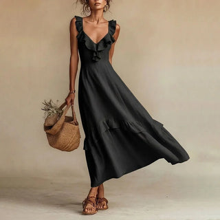 Zarina Maxi-Kleid mit Fließendem Rüschendesign