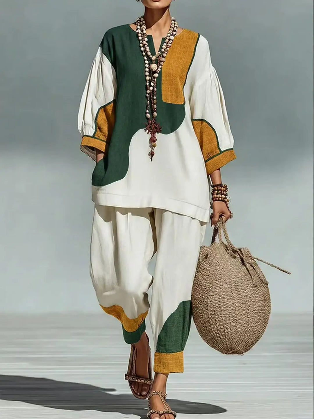 Solira Relaxed Lantern Sleeve Jumpsuit Set