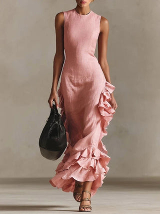 Vionara Ruffled Hem Midi Dress