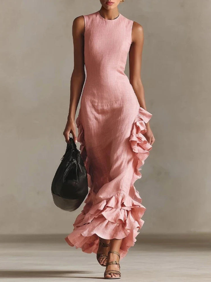 Vionara Ruffled Hem Midi Dress