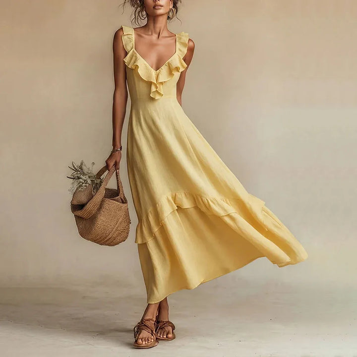 Zarina Maxi-Kleid mit Fließendem Rüschendesign