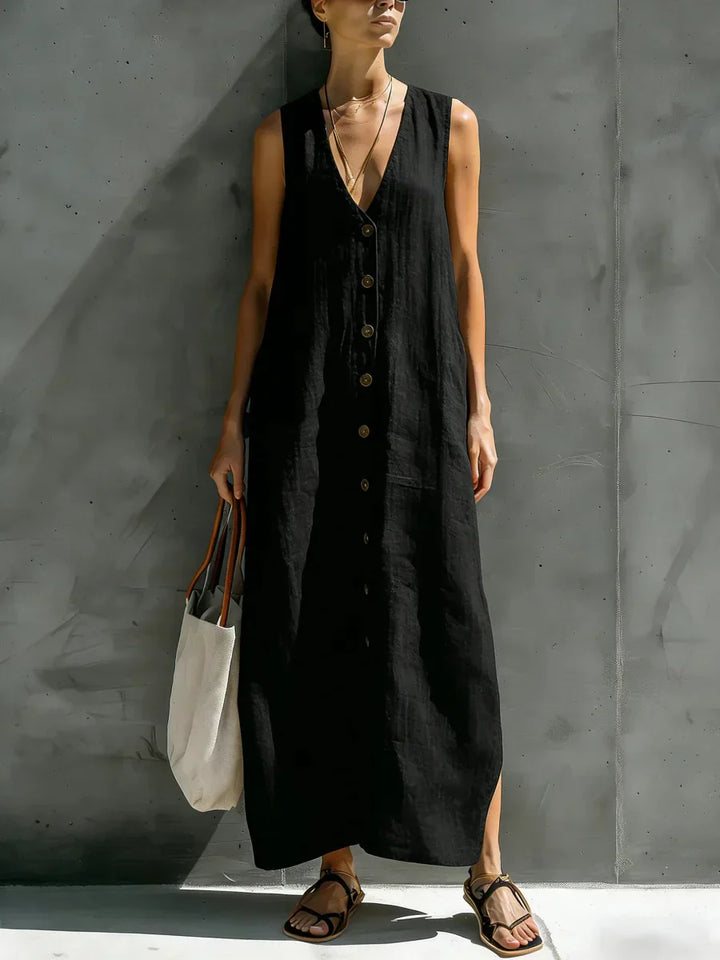 Finley Langärmliges Leinen Sommerkleid