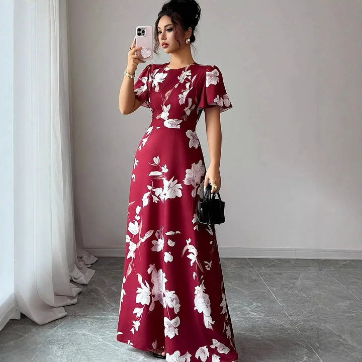 Elsinora Fließendes A-Linien Maxikleid mit floralem Muster