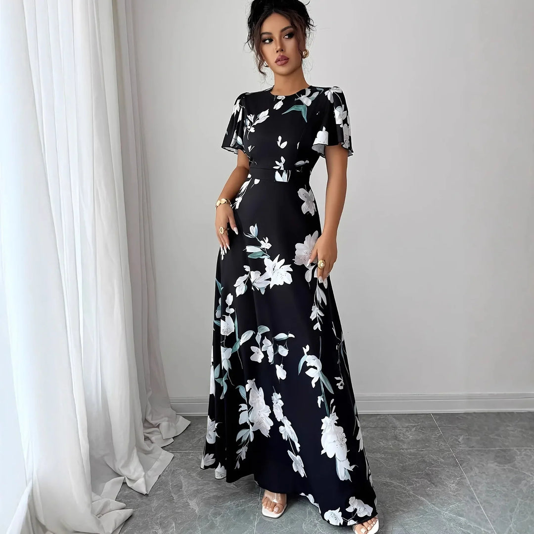 Elsinora Fließendes A-Linien Maxikleid mit floralem Muster