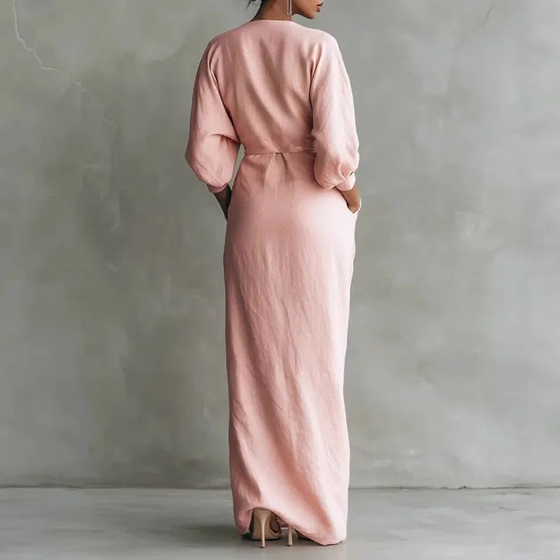 Kylie V-Neck Wrap Waist Maxi Dress