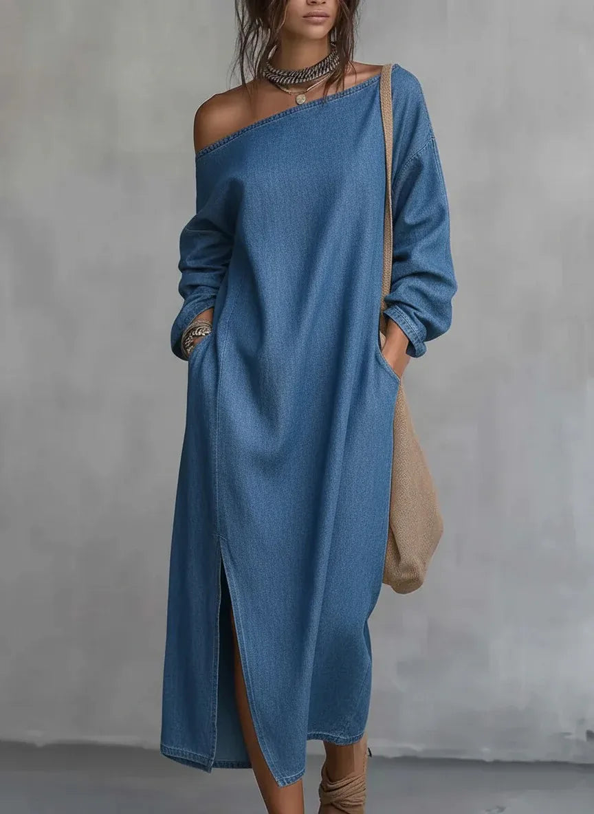 Amara Ein-Schulter Leinen Maxi-Kleid