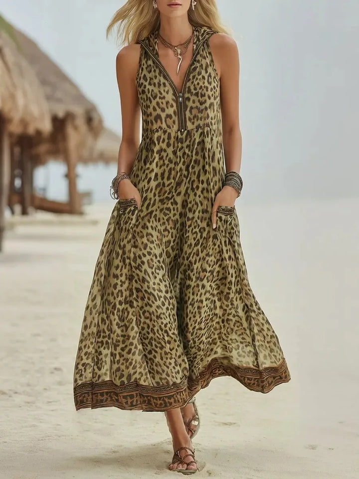 Amanda Flowing Leopard Print Maxi Dress