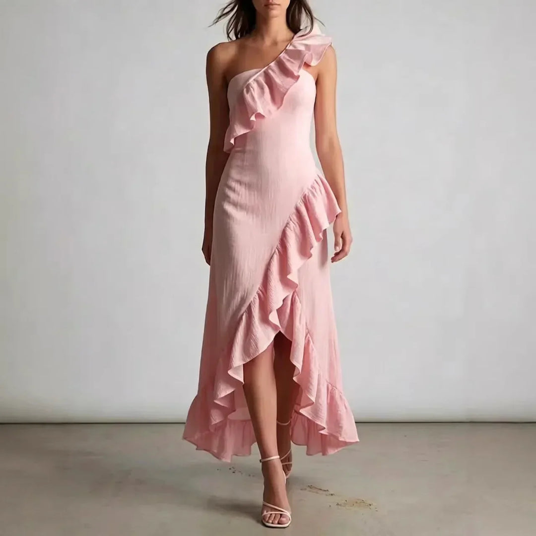 Dakota Ein-Schulter Midi-Kleid mit fließendem Schnitt